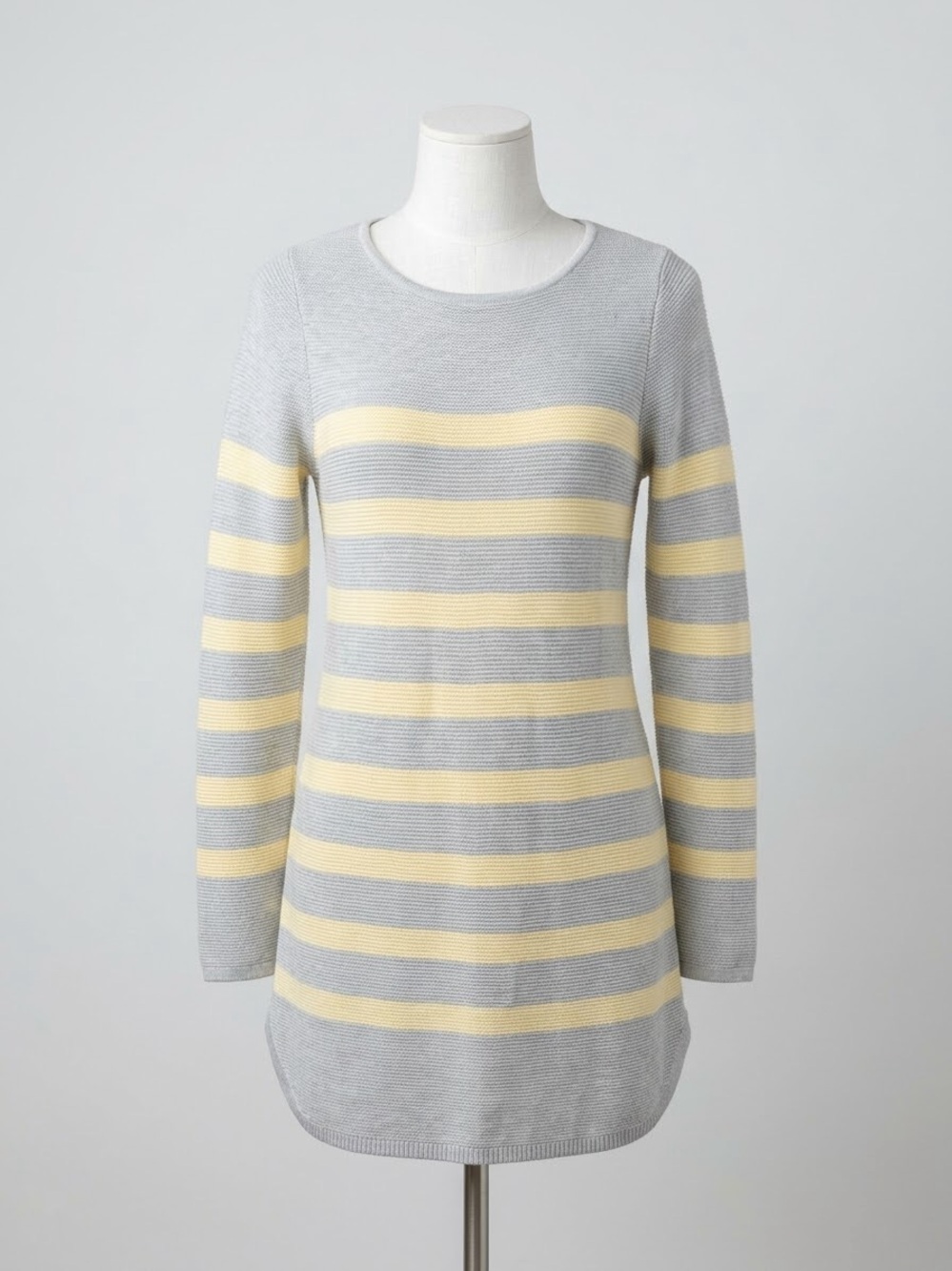 J. Jill Gray and Pale Yellow Striped Crewneck Sweater